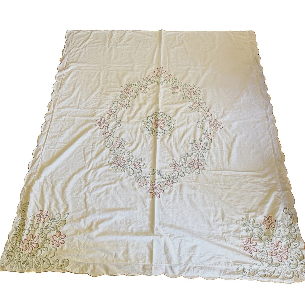 Twin White Embroidered Floral 100% Cotton Duvet Cover Button Closure Cottagecore
